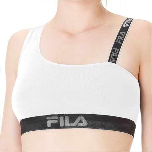Fila Sujetador Deportivo, de algodón, Blanco, Negro T750-1, S para Mujer