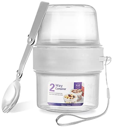 Yogurt Pot to Go 150 ml+150 ml, tazza per cereali con cucchiaio pieghevole, capsula per spuntino, salsa, vasetto da toeletta, mini alimenti, noci, alimenti per bambini