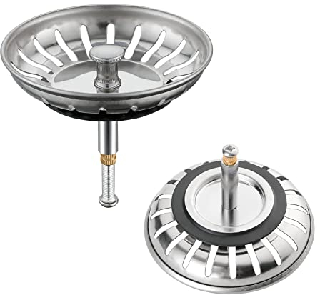 WINDALY Siebkörbchen Spüle Ø82mm, 2 Stück Edelstahl Spülbecken Sieb Stopper, Spülensieb Stöpsel höhenverstellbar