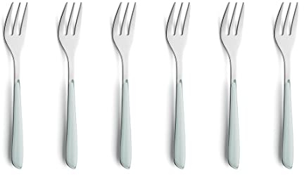 Kuppels PRISMA Tårtgaffelbestickset av 18/0 rostfritt stål, 6 delar, för 6 personer, högkvalitativa plasthandtag i mint, rostfria och diskmaskinssäkra