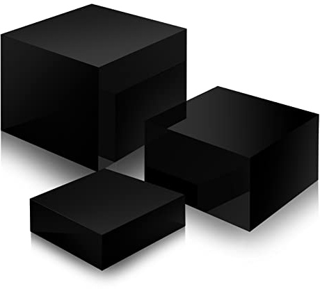 Set of 3 Acrylic Display Risers - 5 Sided Boxes With Hollow Bottoms, Nesting Cubes Display Stand Shelf for Cosmetic, Food, Collectibles, Jewelry, Figures Show (Black)