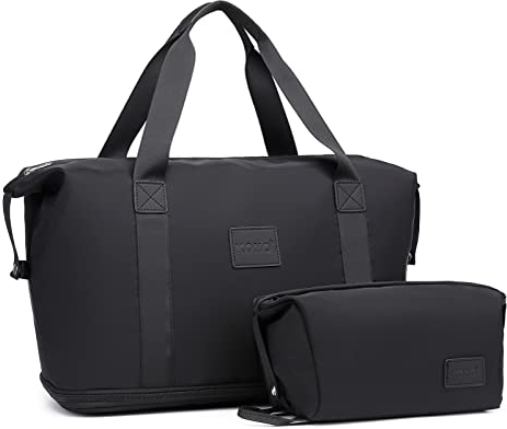 Kono Reisetasche mit Einer Kosmetiktasche, 36 l,trocken und nass, getrennter Sport-Turnbeutel für Damen und Herren, wasserdicht, Handgepäcktasche, Einkaufstasche, Schwarz, Reisetasche