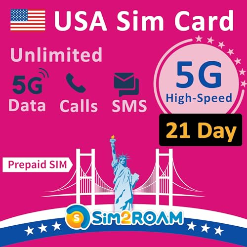 SIM T-Mobile EE. UU., Canadá y México | Datos ilimitados 5G/4G LTE en EE. UU. + 5 GB en Canadá y México | Llamadas y SMS ilimitados (21 días) | ¡Recargable!
