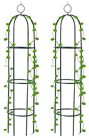 Aggloz | 2x Large 2M Green Metal Garden Obelisk Heavy Duty Strong Tubular Plant Cage For Roses Climbing Plants Support Structure Garden Decoration | UK (Garden Obelisk x2)