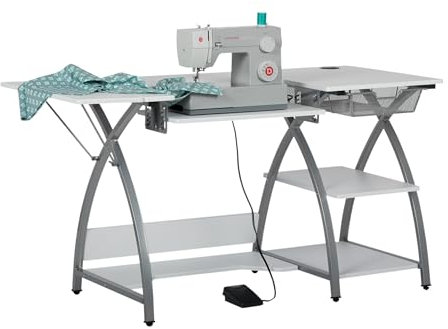 Sew Ready Comet Plus sybord med nätlåda och hyllor silver/vit