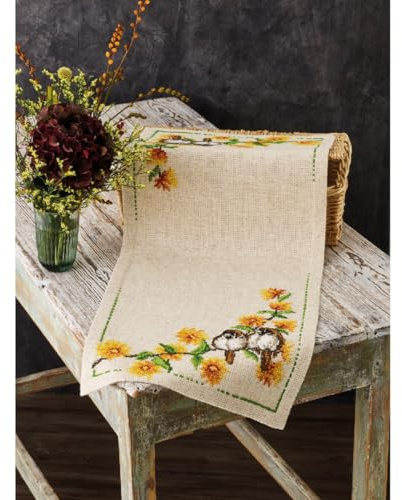 Permin Table Runner Cross Stitch Embroidery Kit Buttercup and House Sparrow Counted Pattern