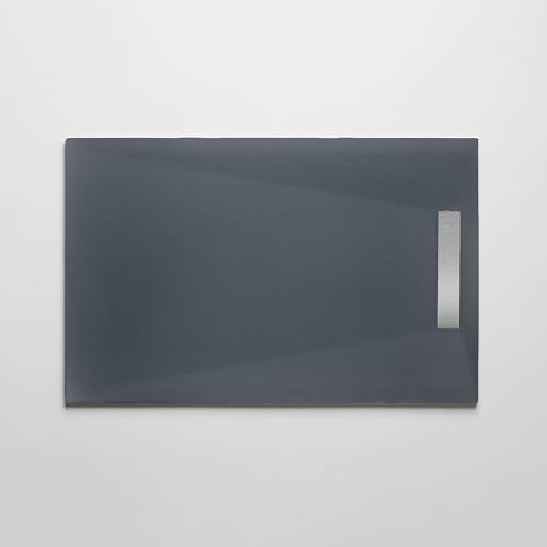 Plato de ducha resina 80 x 120 cm, acabado piedra, color antracita. Modelo PURE con rejilla inoxidable y desagüe incluidos