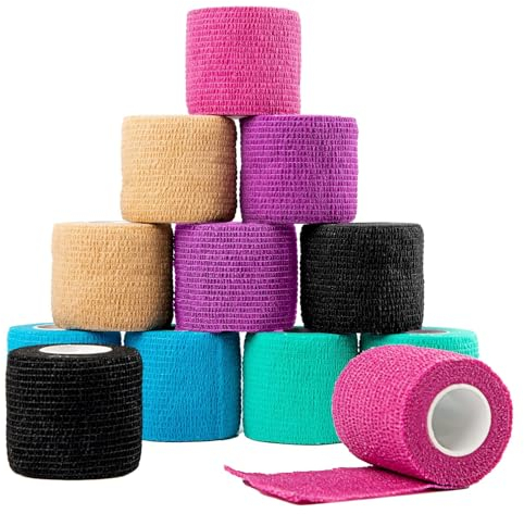 Haftbandage, 12 Rollen Selbstklebender Verband, 5cm x 4.5m Vliesstoff Selbsthaftende Bandage Fixierbinde Selbsthaftende Bandage für Stretch Sportler Handgelenk Knöchel Pet Grooming