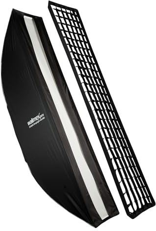 Walimex pro Studio Striplight Softbox 40x180cm, um 360° drehbar, Schirmfunktion, inkl. Grid, Maske, Bowens Adapter, Transporttasche, ideal für Produkt- und Peoplefotografie