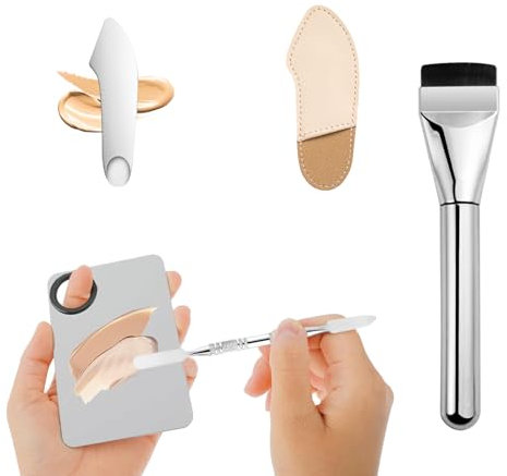 Makeup Mixing Palette Set, Professional Facial Makeup Tools, Foundation Brush, Stainless Steel Cosmetic Scraper Spatula for Mixing Foundation, Makeup Artist Tools