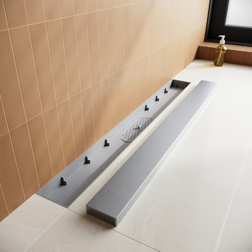SUNXURY Duschrinne 60cm Duschablauf Komplettset 2 in 1 mit Geruchsstop und Haarsieb für Badewanne, Küche, duschkabine und Balkon, Befliesbar
