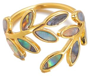 IMINI Anillo de acero inoxidable chapado en oro de 18 quilates con diseño de hojas de olivo ajustable para mujer, anillo apilable, anillo abierto, joyería de moda, regalos de cumpleaños, Acero