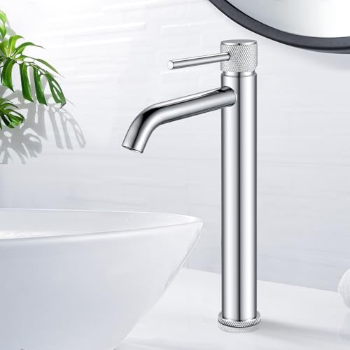 Wasserhan badrum hög tvättställ kran tvättställsblandare ettgrepps blandare kran krom, rund tvättställskran, kranar badrum rostfritt stål, G3/8