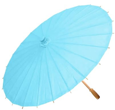 SHINROAD Parapluie en papier coloré avec poignée en bambou, style chinois, artisanat décoratif, peinture à l'huile, parasol vintage léger, bleu, 85 cm