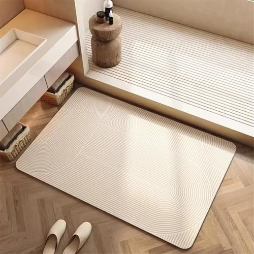 Odot Alfombra Baño Secado Rápido Alfombrilla de Baño Antideslizante de Piedra Diatomita Súper Absorbente Alfombra Felpudo Suaves para bañera, Ducha y Cocina, Beige Sencillo (Semicírculo,40x60cm)