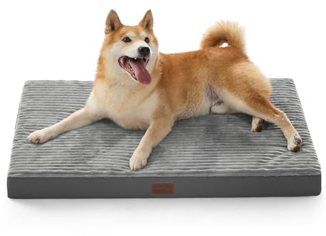Bedsure ComfyFleece Dog Beds Large Sized Dog- Orthopedic Pet Beds for Crate with Removable Machine Cover, NOT Waterproof Egg Crate Foam Puppy Mat for Pets Up to 50 lbs, 35x22x2.8, NOT Chewproof