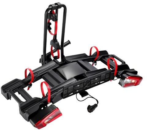 Fahrradträger für Anhängerkupplung für 2 Fahrräder für E-Bikes geeignet mit Schnellverschluss,zusammenklappbar und vormontiert, mit Rädern und Griffen