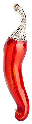 Spilla gioiello peperoncino rosso, corno d'abbondanza simbolo italiano, portafortuna in acciaio.