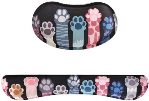 Set Tappetino per Tastiera e Mouse a Zampa di Gatto – Cuscino Ergonomico in Memory Foam con Base Antiscivolo, Tappetino da Scrivania per Gaming e Ufficio, Computer, Portatile, Digitazione e Lavoro