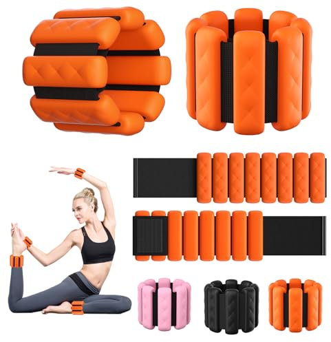 Wrist & Ankle Weights for Women, Wearable Strong Arm & Leg Weights Set of 2(1Lbs Each), Adjustable Ankle Weights for Walking, Yoga, Dance, Barre,Gym,Exercise,Pilates,Walking Running (Orange)