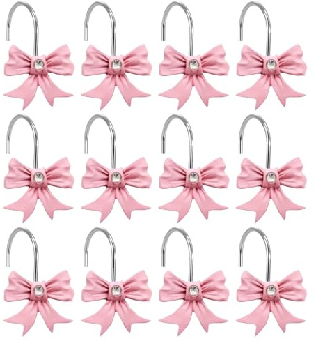 siduytin Lazo Rosa para decoración, Ganchos para Cortinas de Ducha de plástico, Juego de Ganchos para Cortinas de Ducha de Deslizamiento Alto y Suave para Ducha