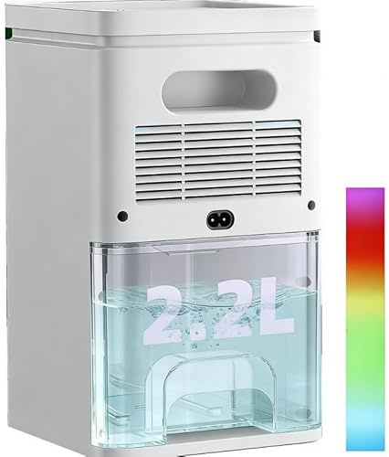 Deumidificatore Casa Muffa Elettrico 2200ML Anti Muffa Portatile - Ultra Silenzioso,Timer 2-12h,Spegnimento Automatico|LED 7 Colori|Per Bagno,Camera,Armadio (Bianco Air)