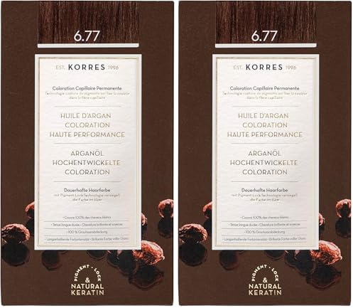 Korres Coloration Permanente aux Extraits Végétaux - Couvre 100% des Cheveux Blancs sans Ammoniaque/PPD 6.77 Blond Foncé Marron Intense, 1 Unité (Lot de 2)