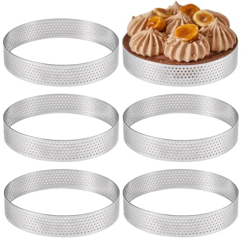 6 Pezzi ø 10 cm Anello Microforato Crostata, Acciaio Inossidabile Stampo Crostata, Forato Anello per Torta, Mini Antiaderente Stampo Crostata Microforato per Torte, Pasticcini, Pizze e Pancake