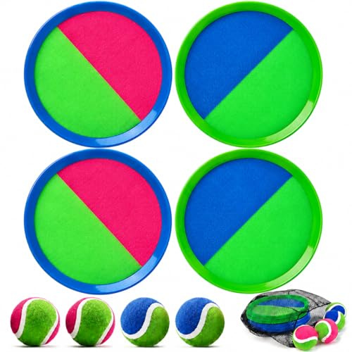 AIBAOBAO Toss and Catch Ball Set, Garden Games Outdoor Toys for Kids | with 4 Sticky Paddles, 4 Balls & 1 Storage Bag, Fun Beach Lawn Pool Family Party Toss Games for Children Age 3+ Adults