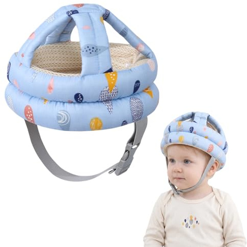 Casco Neonato Primi Passi Bambino Infantili Cappello di Testa I Regolabile Sicurezza Casco per Bambini da 6 a 24 mesi Caschetto Neonato Anticaduta Traspirante e sicuro (blu)