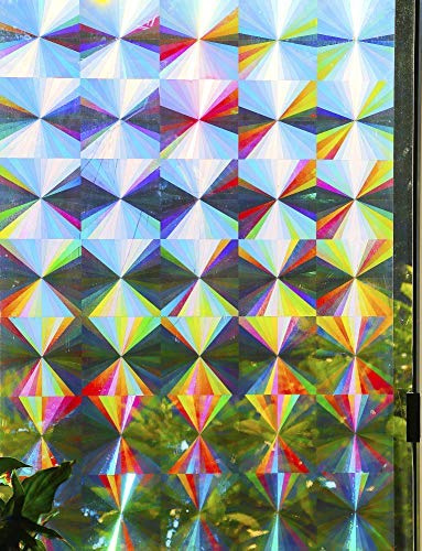 Rainbow Symphony – Rainbow Suncatcher Window Film, Diffraction Window Film, Stained Glass Window Cling, Holographic Prismatic Film, Radial Pattern, 24 x 36, Made in USA