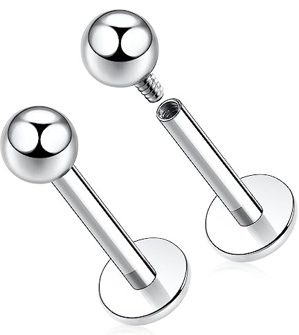 GAGABODY G23 Titanium 16G 3mm Ball Internally Threaded Labret Helix Cartilage Tragus Monroe Lip Studs Earring Piercing 8mm