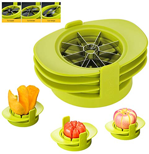 Affettatrice per mele, pomodoro e mango affettatrice 4 in 1 con taglierina per mango, affettatrice per pomodoro, affettatrice pera, taglierina per arancia (verde)