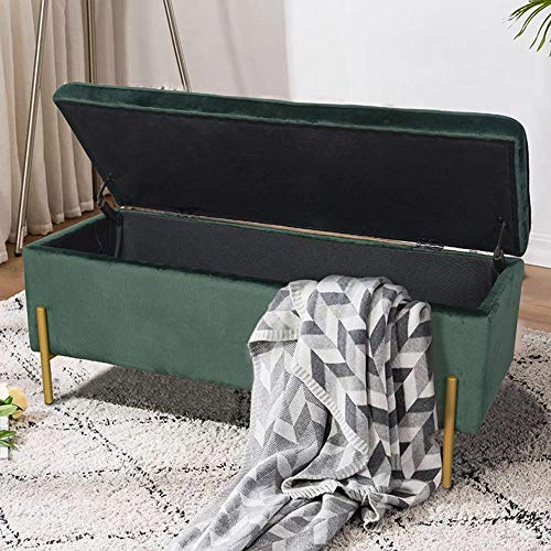 BAKAJI Cassapanca Pouf Contenitore Poggiapiedi Camera da Letto Panca Sgabello Struttura in Legno Rivestimento in Tessuto Velluto Seduta Apribile Imbottita 105 x 44 x 44 cm Piedini Dorati (Verde)