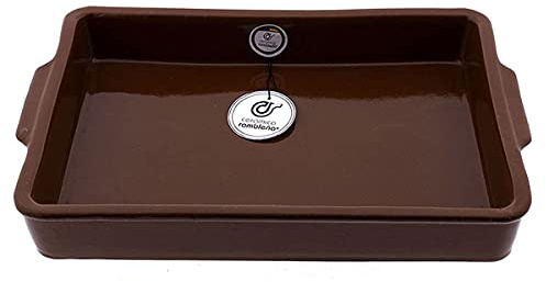 CERÁMICA RAMBLEÑA | Bandeja Horno | Bandeja Rectangular Fuego Directo | Bandeja Barro refractario | Bandeja para hornos | 40.5x26x5.8 cm