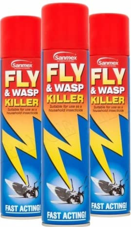 3x 400ml Sanmex Fly & Wasp Killer Fast Acting Spray Zapper Repellent Insecticide