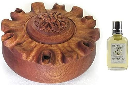 Coppa dell'amicizia 6 Becchi Liscia Legno Mogano diam 20 cm + Bottiglia tascabile Genepy Herbetet 10cl condi ricetta per preparare Il caffè alla valdostana