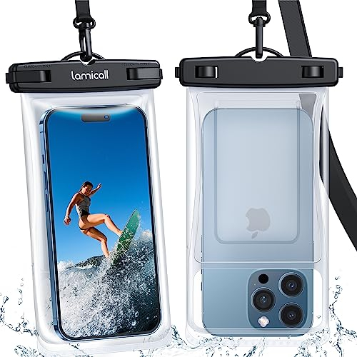 Lamicall wasserdichte Handyhülle, Wasserfeste Handytasche - [2025 Airbag Design] 2 Stück Unterwasser Hülle mit Kartenhalter, IPX8 Waterproof Phone Case für iPhone, Samsung, Smartphone bis zu 7 Zoll
