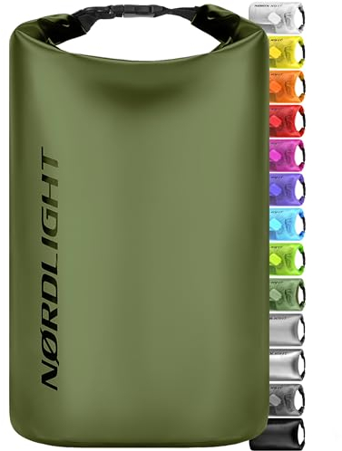 Nordlight Dry Bag 5L Wasserdichter Beutel - (Olivgrün) Wasserdichter Packsack Mit Roll Top Verschluss Und Schultergurt | Schwimmen, Baden, Strand, Kanu, Stand Up Paddling, Tauchen