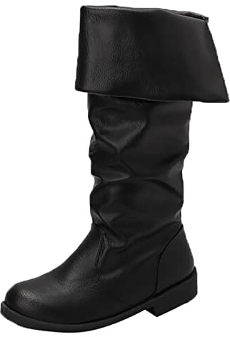 PAIDAXING Bottes pour femme en cuir souple mi-mollet décontractées à bout rond plissées à enfiler Bottes de cowboy tendance solides à talon bas, Noir , 39.5 EU