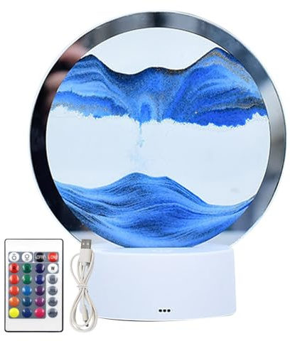 AYKHDS Lumière créative colorée, charge USB 3D, peinture de paysage de sable avec 7 couleurs et télécommande, cadeau de sable mouvant, décoration d'ambiance de maison, petite veilleuse (bleu)
