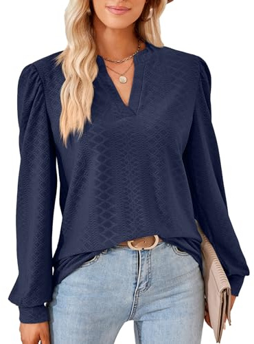 Heersan Chemisier élégant pour Femme - Col en V - Manches Longues - Volants Blouses - Décontracté - Tunique à Manches Longues - Top Femme Automne 2025