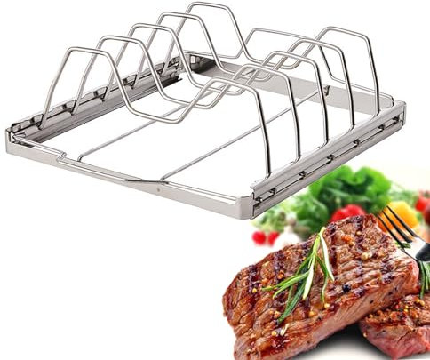 EnMart Barbecue Racks, Geflügelhalter, Grillzubehör Gestelle, Rippchenhalter, Bratenkorb zum Grillen, Edelstahl, Silber, Leicht Abwischbar, 25 x 23 cm