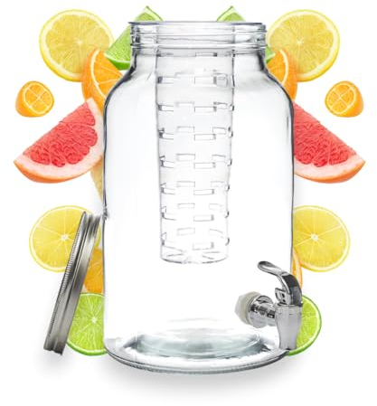 PZL CONCEPT Distributeur Boisson avec Infuseur et Robinet 6 L - Fontaine à Eau et Cocktail - Design Diamant - Bol à Punch - Jarre en Verre pour Limonades - Bonbonne - Bocal - Fêtes et Anniversaires