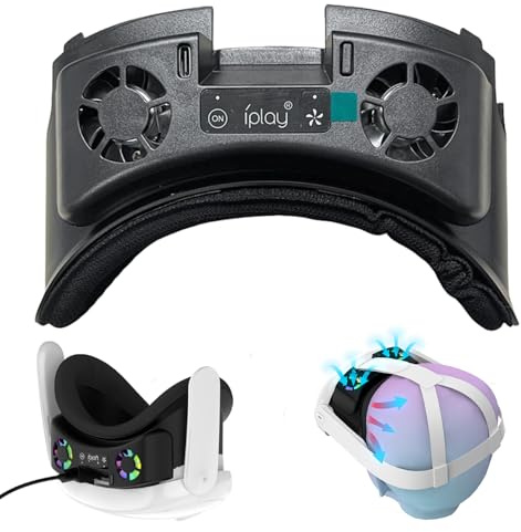 AZURAOKEY Face Cover Cooling Fan for Meta Quest 3 VR Headset, RGB Cooling Fan Rechargeable with RGB Light with Anti Leakage Nose Pad Air Circulation Ventilation to Relieve Lens Fogging