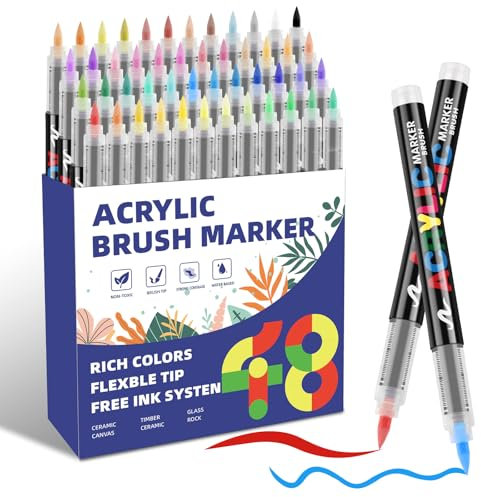 colpart Pens Acrylstifte für Steine wasserfest-48 Farben Steine Ostereier Zum Bemalen Direktfluss Acrylic PaintPermanent Marker Stift Für Eier Färben Kunststoff Glas Holz Keramik Metall Leinwand