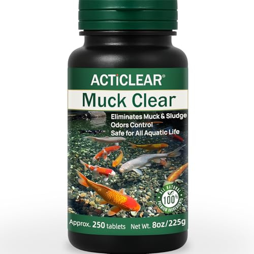 ActiClear Muck Clear – Natural Pond Sludge Treatment, 250 Tablets for Ponds, Fountains & Bird Baths, Beneficial Bacteria & Enzymes, Chemical-Free & Safe for Fish, Pets & Wildlife
