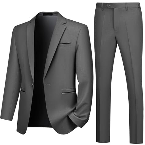 Autsel Traje de Hombre de 2 Piezas Slim Fit Traje Ajustado Traje de Boda de Negocios con Un Botón Gris Oscuro M