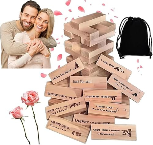 Lust Tower - 48Pcs Super Naughty Block Tower Game, Fun Date Night Activities, Valentine Tumbling Tower Stacking Blocks, Date Night Party Game