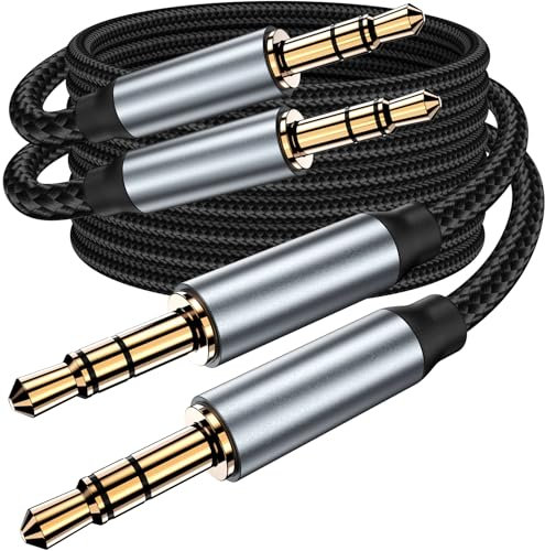 yootech 2 Pack Cable Jack 3,5mm Estéreo Nylon Trenzado, adaptador de entrada auxiliar de audio macho a macho para Teléfono móvil, auriculares, coche, altavoz, Sistema Estéreo, Tableta y más